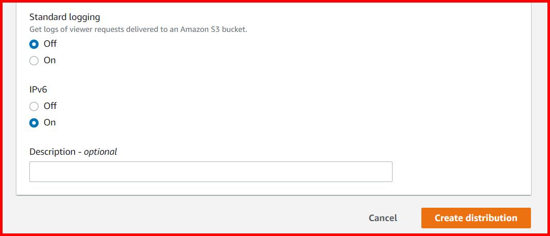 Picture showing the Create distribution button for creating the new distribution